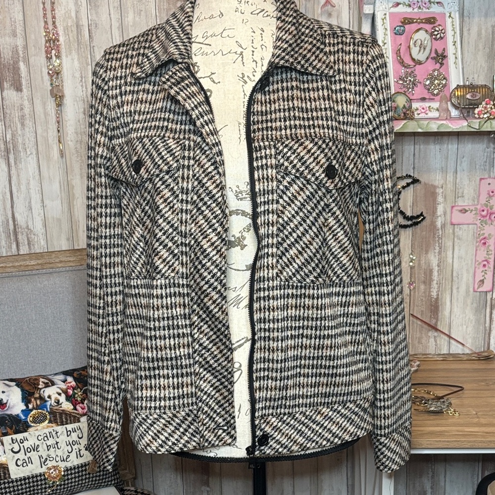 Liverpool Black cream and brown Houndstooth plaid jacket